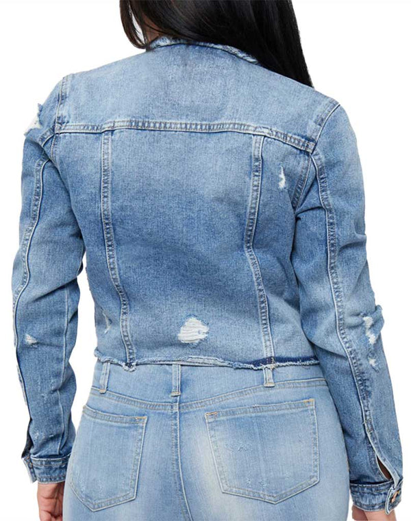 Blue Planet International Denim Jacket Crop