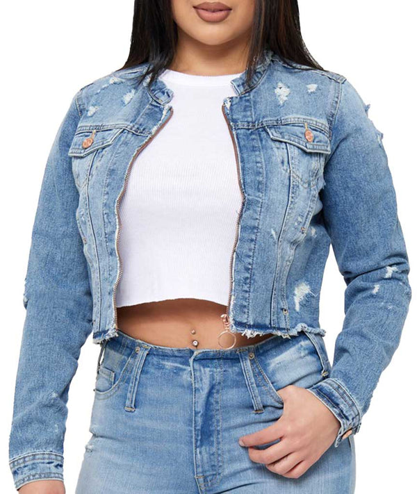 Blue Planet International Denim Jacket Crop