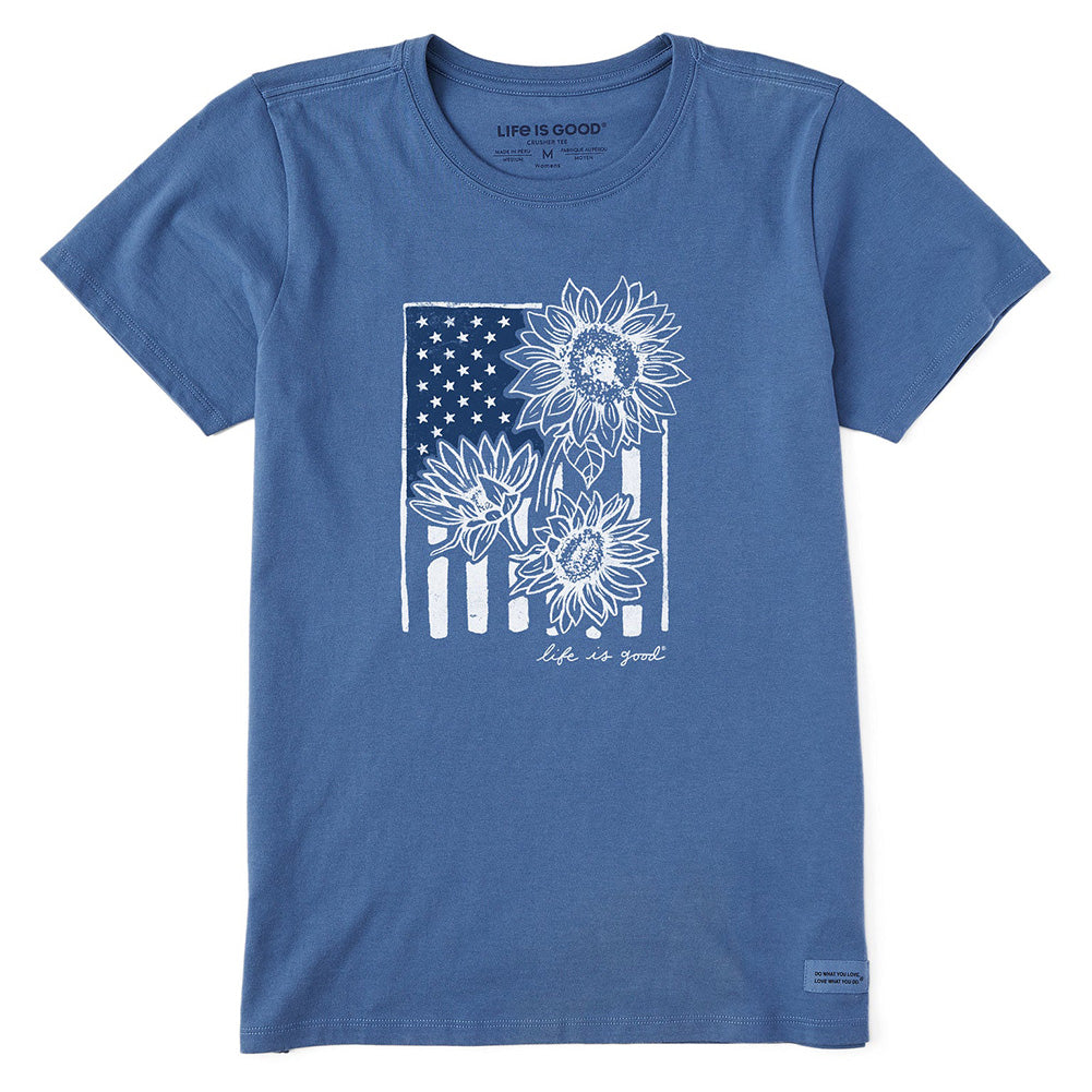 Life Is Good Woodcut Sunflower Flag T-Shirt