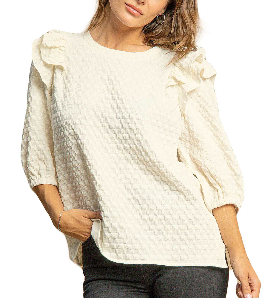 Umgee USA Ruffle Jacquard Top