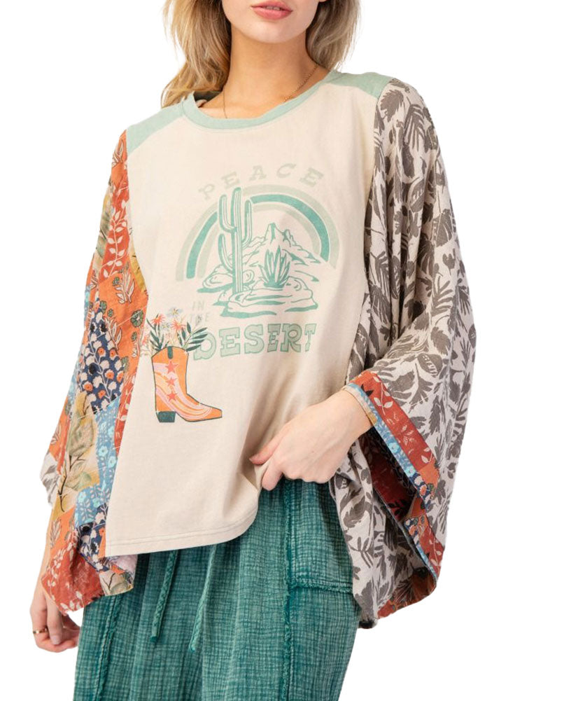 Easel Print Mix Quilted Poncho Top