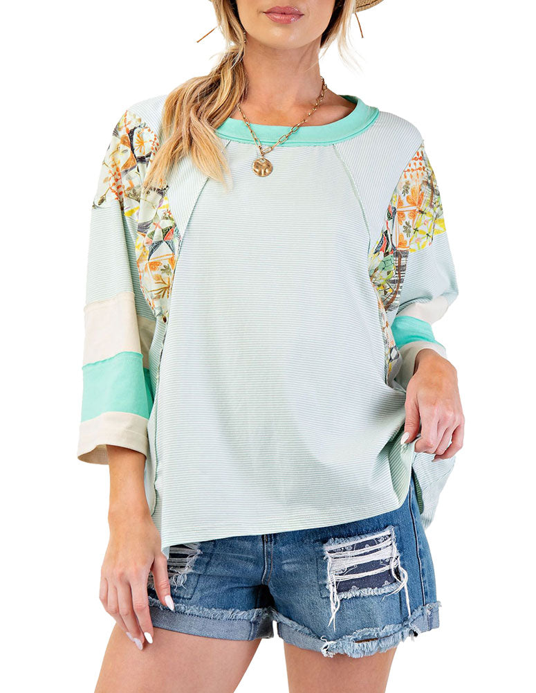 Easel 3/4 Stripe Mix Top