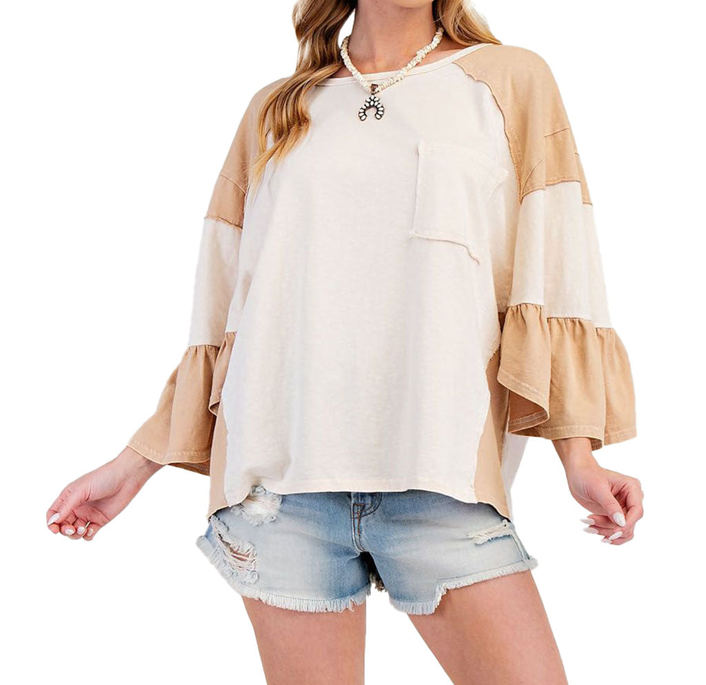 Easel 3/4 Ruffle Wing Top