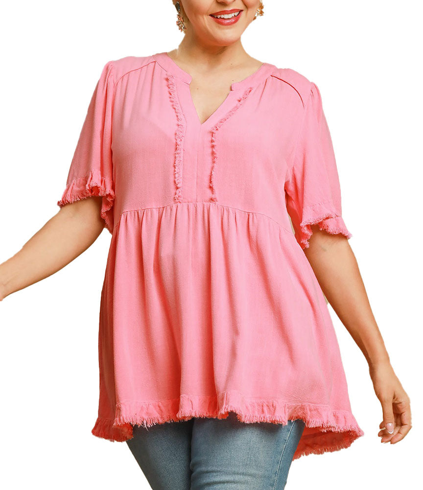 Umgee USA Linen Split Neck Top