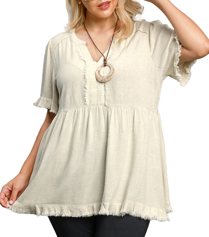 Umgee USA Linen Split Neck Top