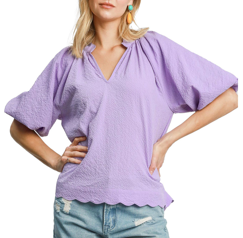 Umgee USA Bubbled Sleeved Seersucker Top
