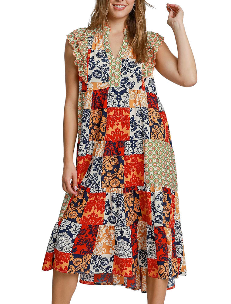 Umgee USA Scarf Print Midi Dress