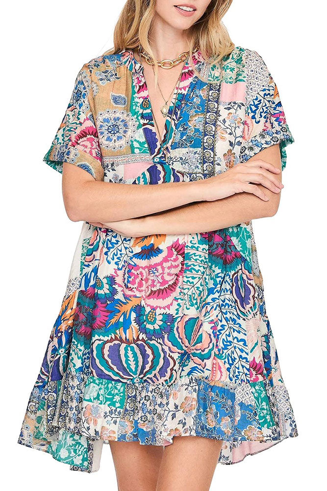 Umgee USA Colorblocked Mixed Print Dress