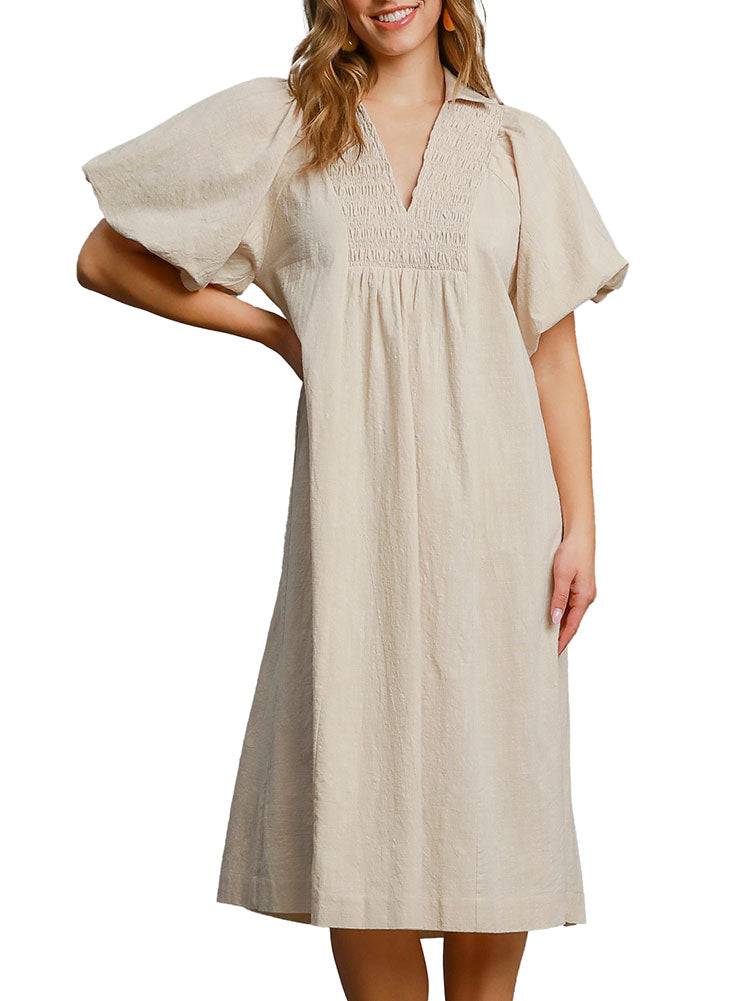 Umgee USA Smocked Front Yoke Midi Dress