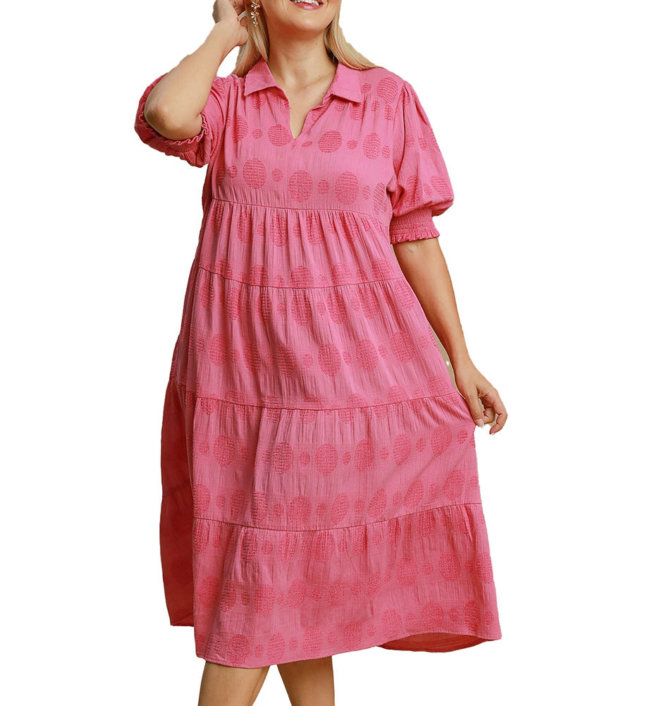 Umgee USA Swiss Dot Jacquard Tiered Maxi Dress