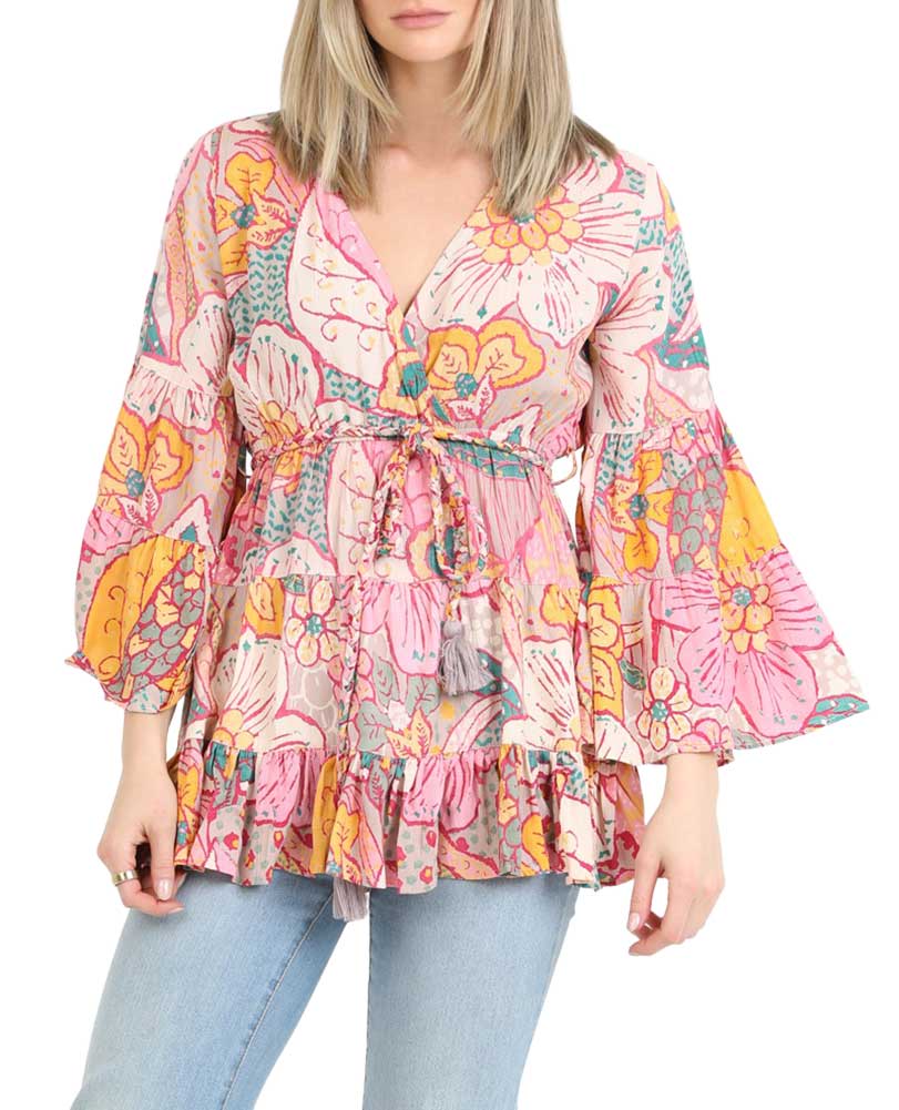 Angie Clothing V-Neck Bell Sleeve Tunic