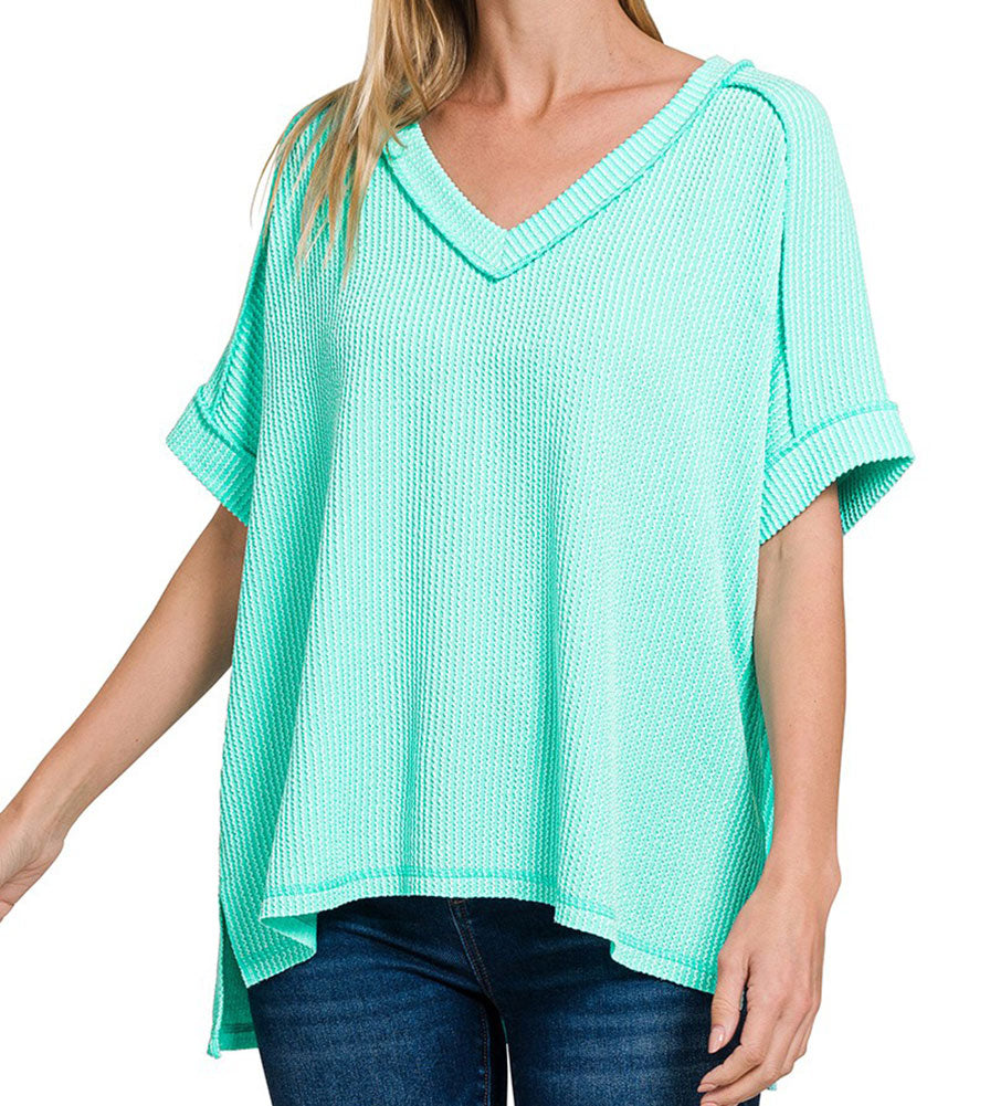ZENANA V-Neck Ribbed Top