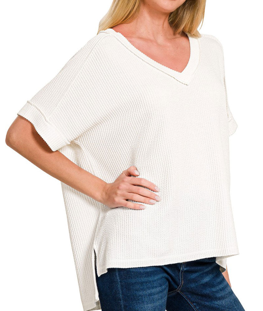 ZENANA V-Neck Ribbed Top