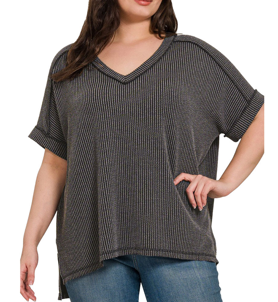 ZENANA V-Neck Ribbed Top