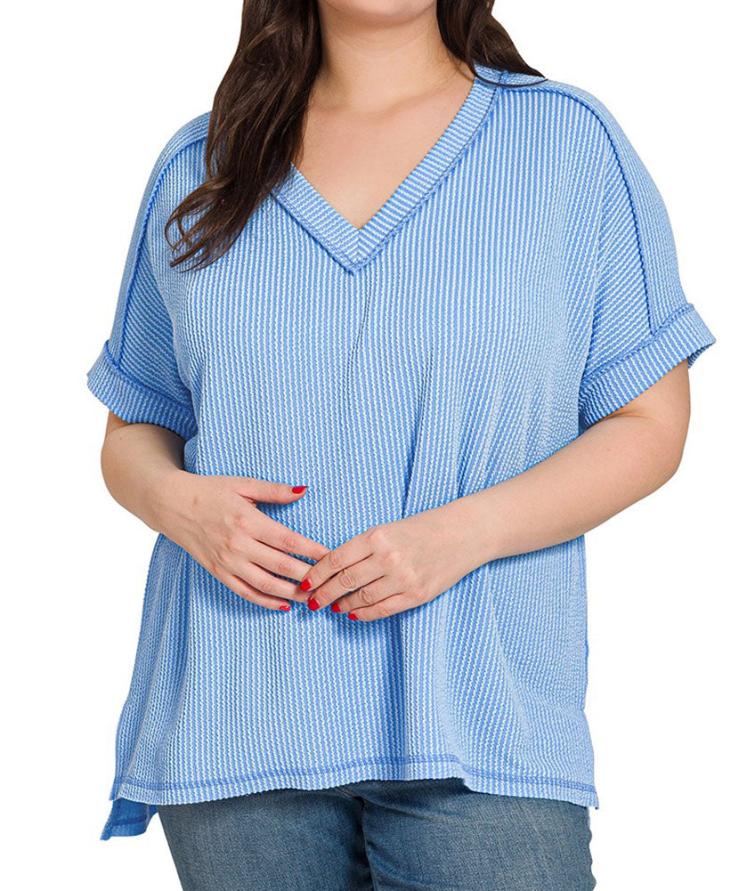 ZENANA V-Neck Ribbed Top