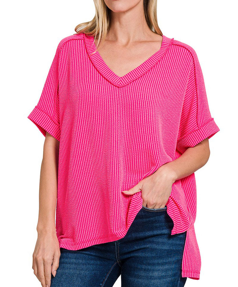 ZENANA V-Neck Ribbed Top