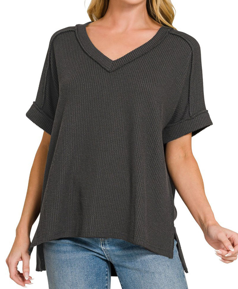 ZENANA V-Neck Ribbed Top