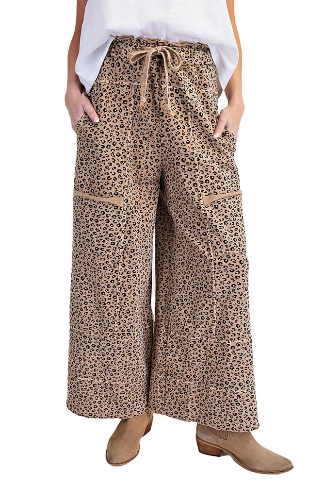 Easel Animal Print Washed Terry Knit Lounge Pants