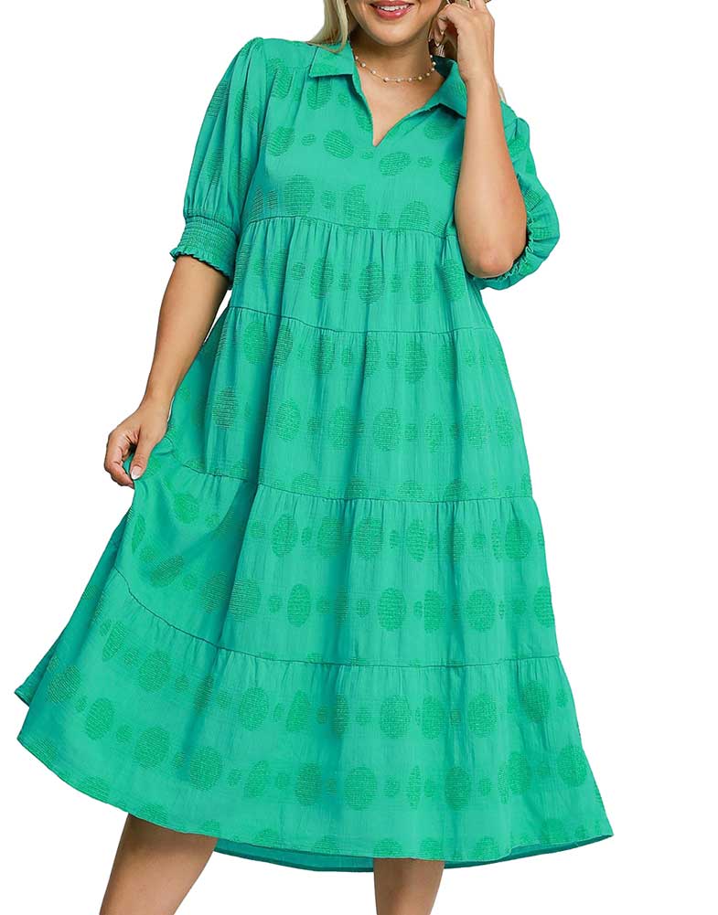 Umgee USA Swiss Dot Jacquard Tiered Maxi Dress