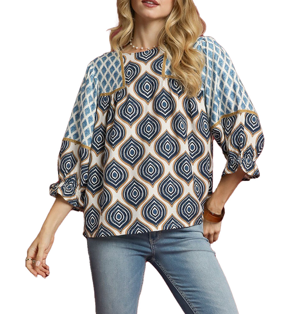 Umgee USA Retro Geometric Print Top