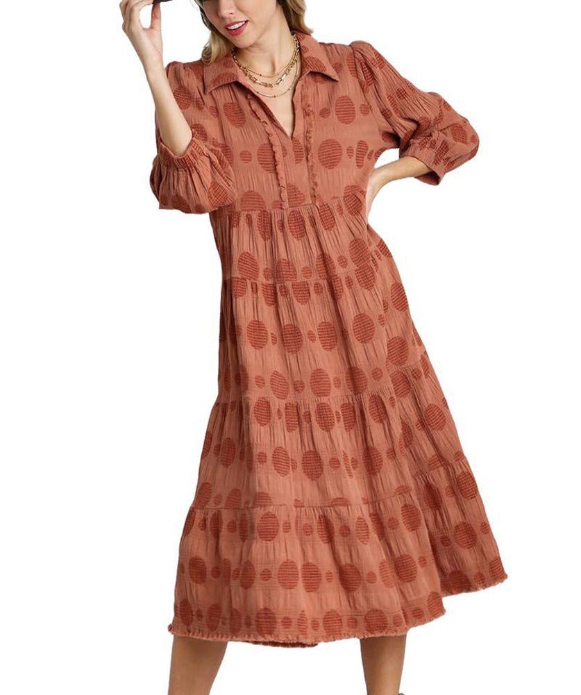 Umgee USA Textured Dot Tiered Midi Dress