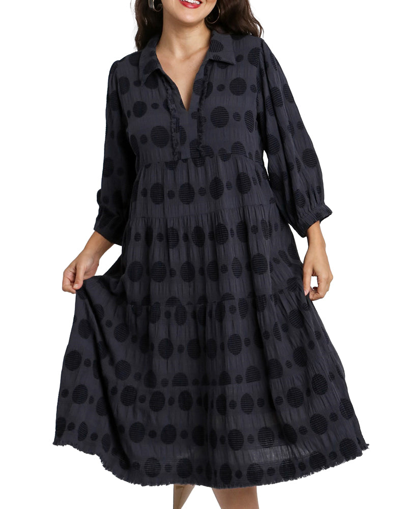 Umgee USA Textured Dot Tiered Midi Dress