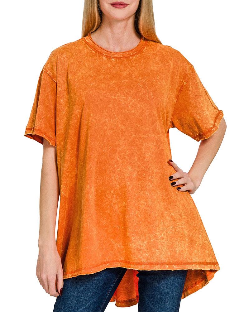 ZENANA Crinkle Washed Cotton Drop Shoulder Oversized Top