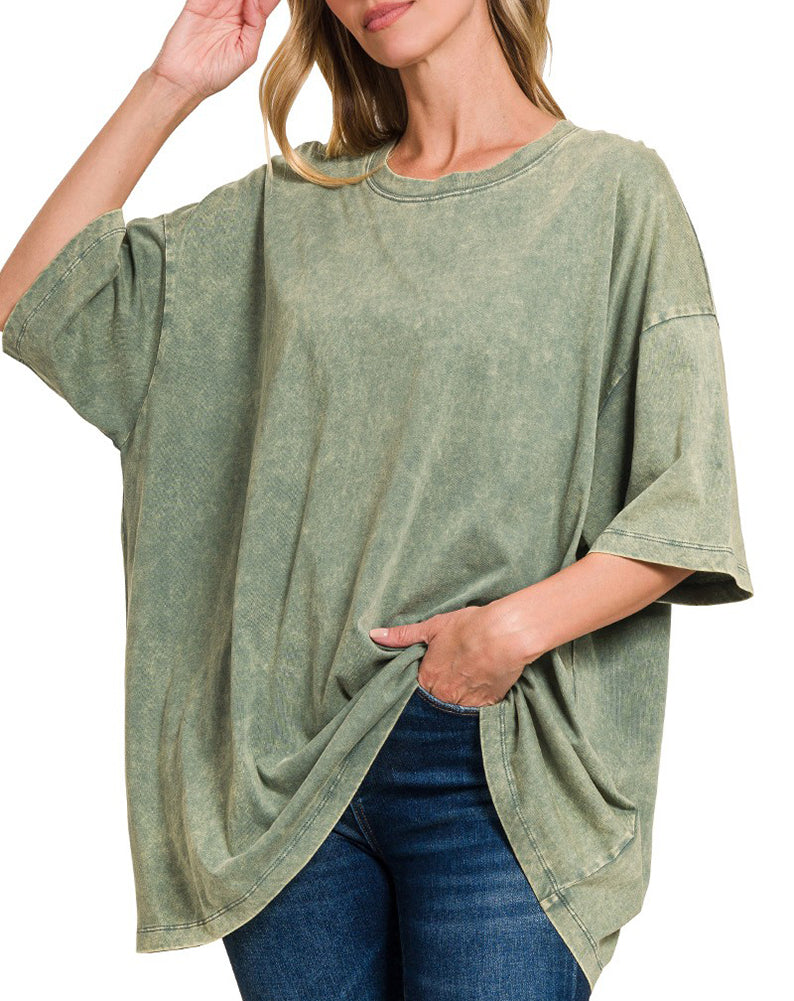 ZENANA Acid Wash Boyfriend Box T-Shirt