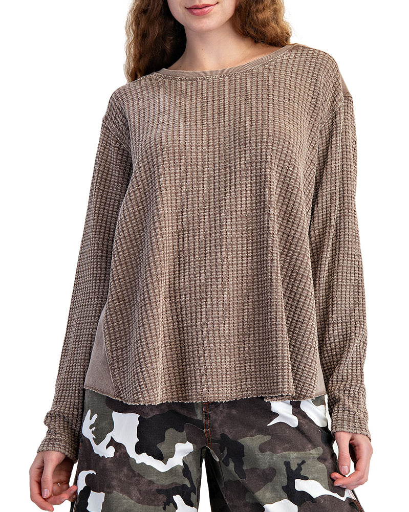 Easel Washed Thermal Waffle Knit Top