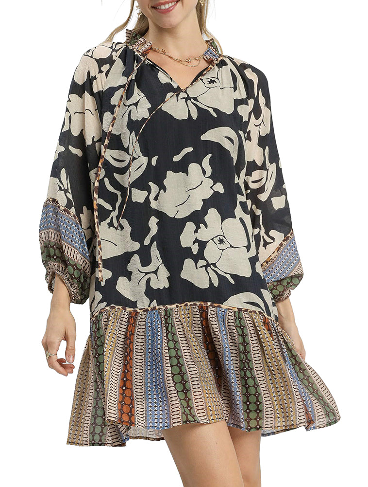 Umgee USA Mix Media Printed Mini Dress