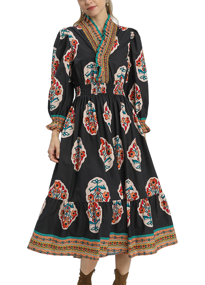 Umgee USA Boho Floral Maxi Dress with Smocked Waist