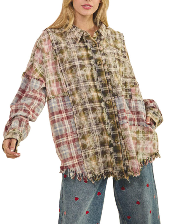 Oli & Hali Washed Plaid Mixed Button Down