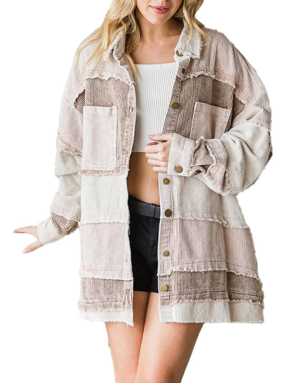 Oli & Hali Mineral Washed Corduroy Colorblock Shacket