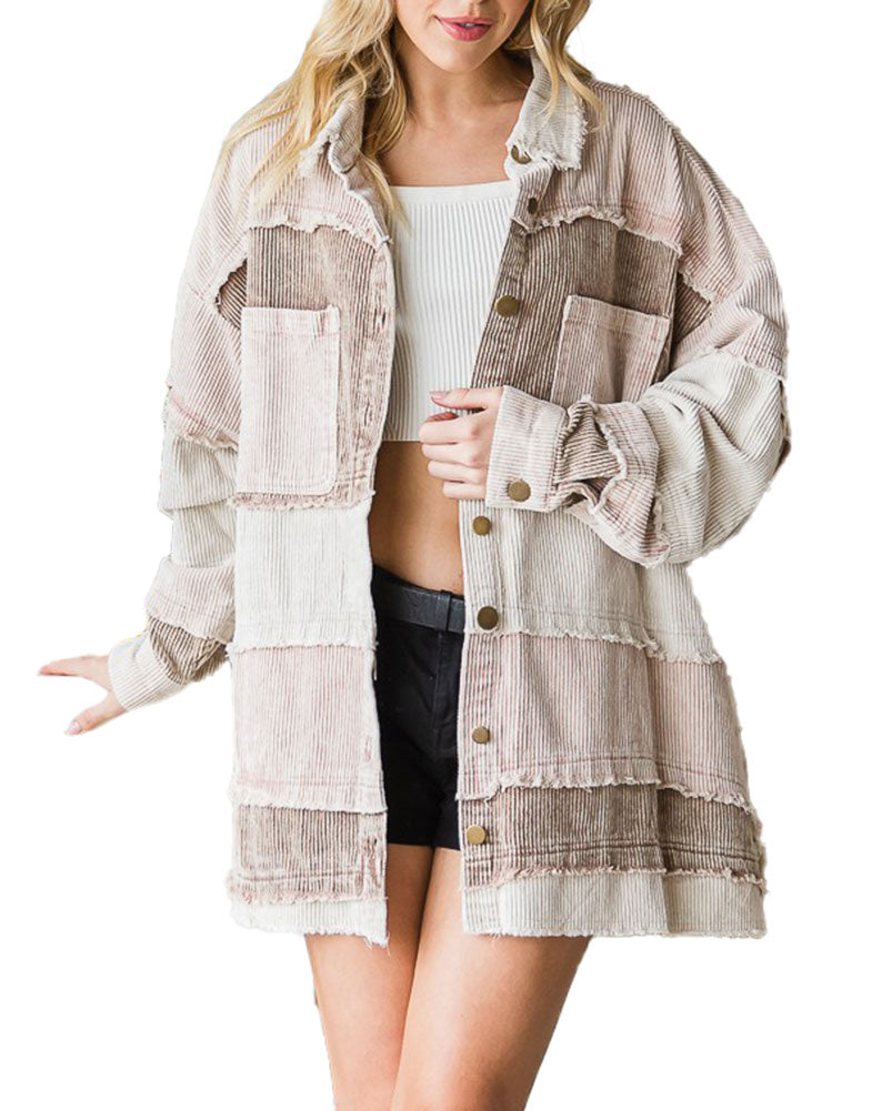 Oli & Hali Mineral Washed Corduroy Colorblock Shacket