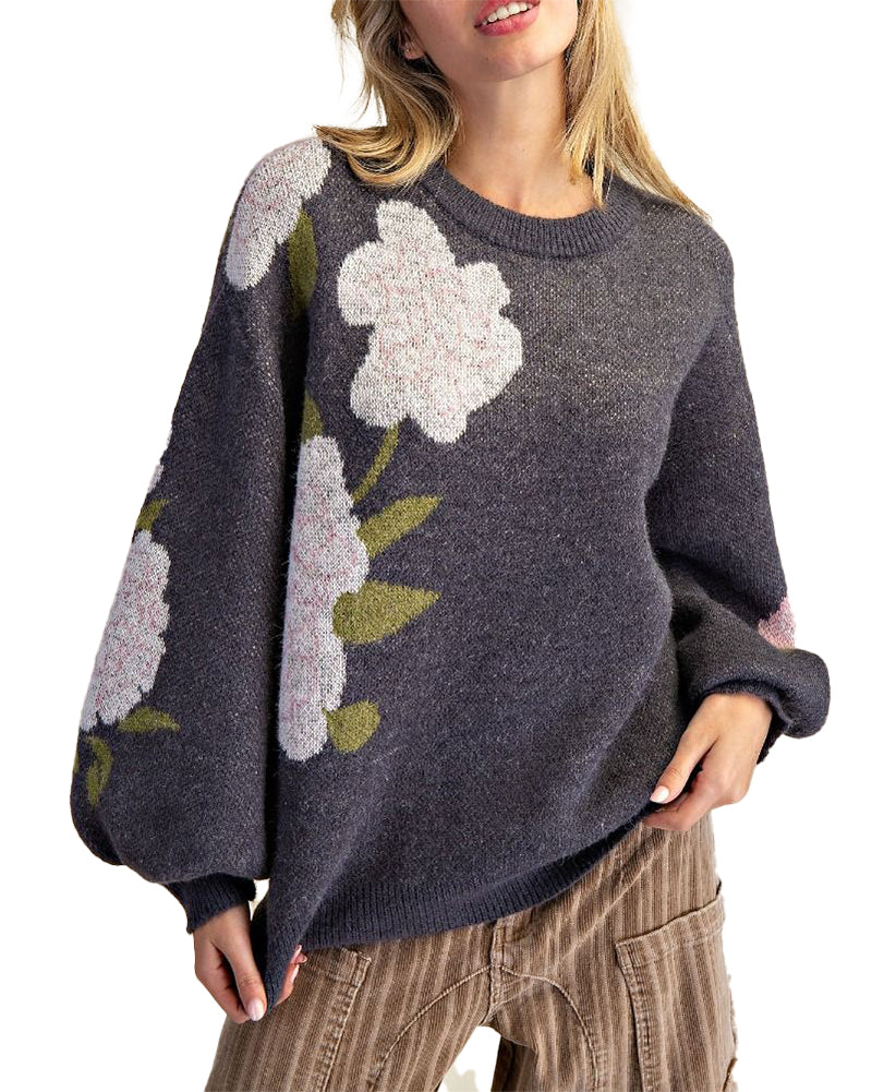 Easel Floral Pattern Sweater