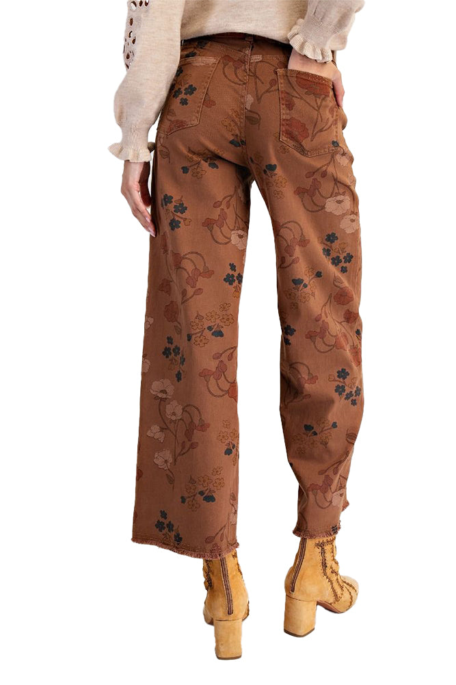 Easel Floral Printed Stretch Twill Pants