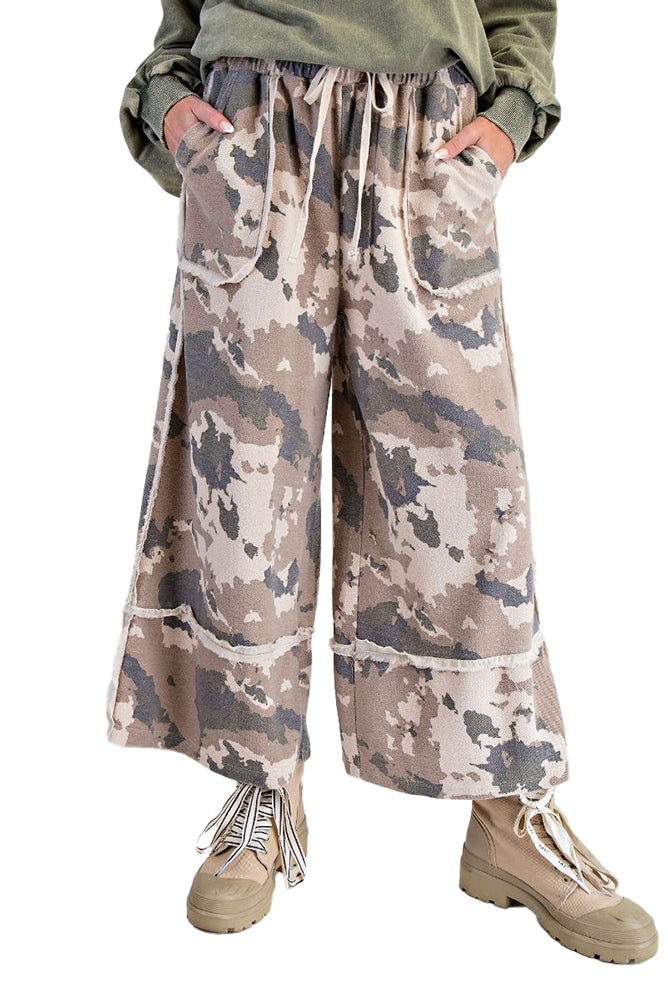 Easel Camouflage Print Washed Terry Pants