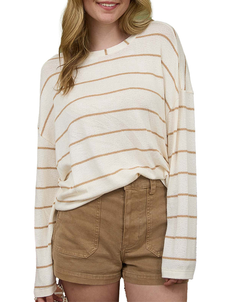 Blu Pepper Stripe Long Sleeve Drop Shoulder Knit Top