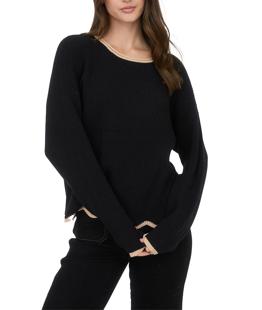 Blu Pepper Contrast Scallop Trim Knit Pullover Sweater