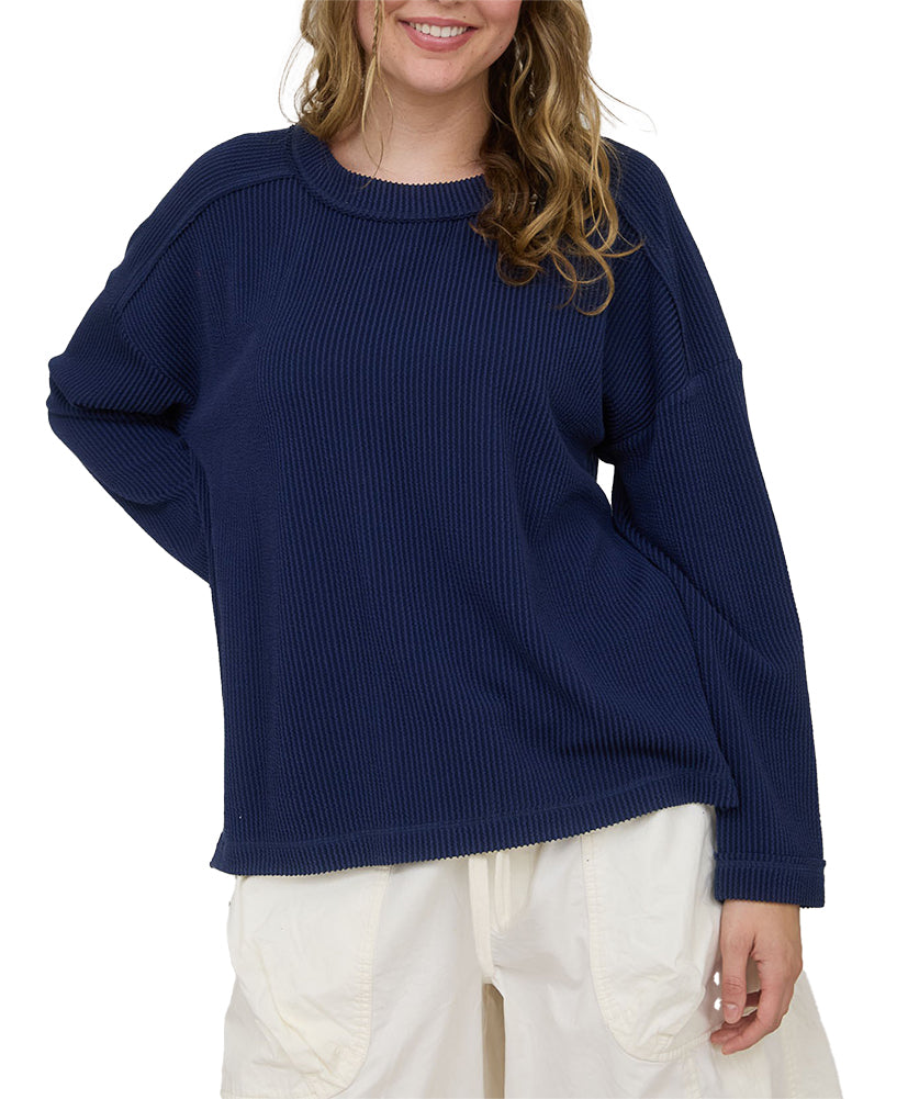Blu Pepper Crew Neck Ribbed Long Sleeve Knit Top