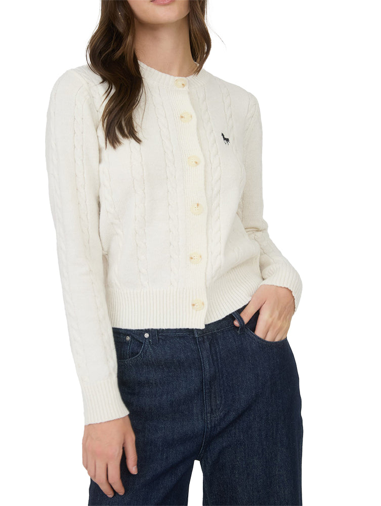 Blu Pepper Horse Embroidery Cable Knit Cardigan