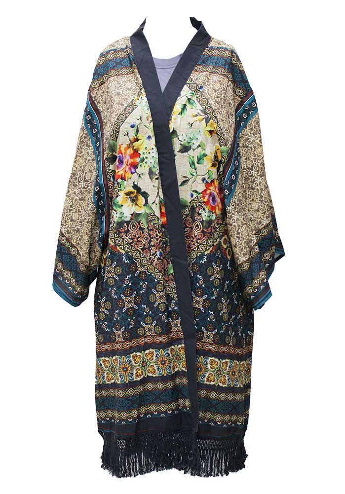 Umgee USA Mix Print Fringe Kimono