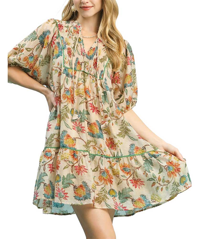 Umgee USA Floral Tiered Babydoll Dress