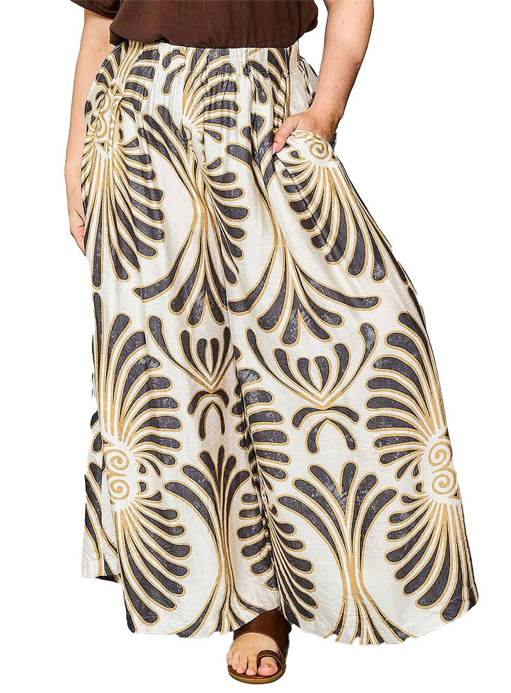 Umgee USA Wide Leg Printed Skirt Pant