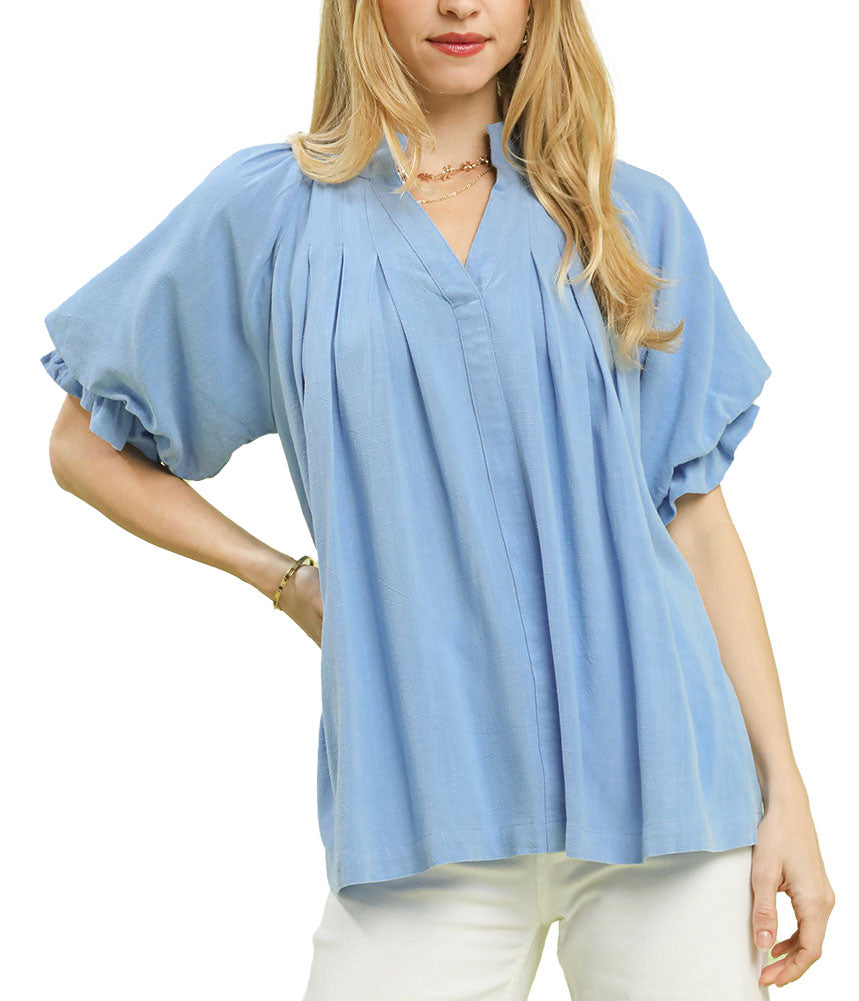 Umgee USA Linen V-Neck Flutter Sleeve Top