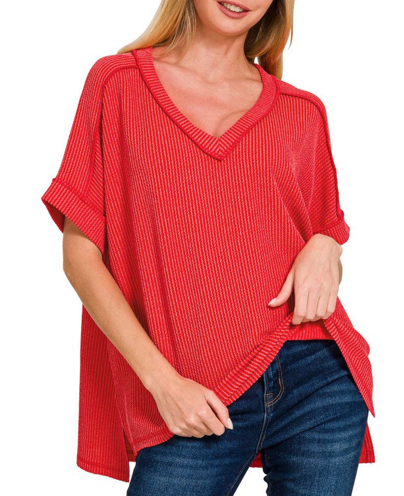 ZENANA V-Neck Ribbed Top