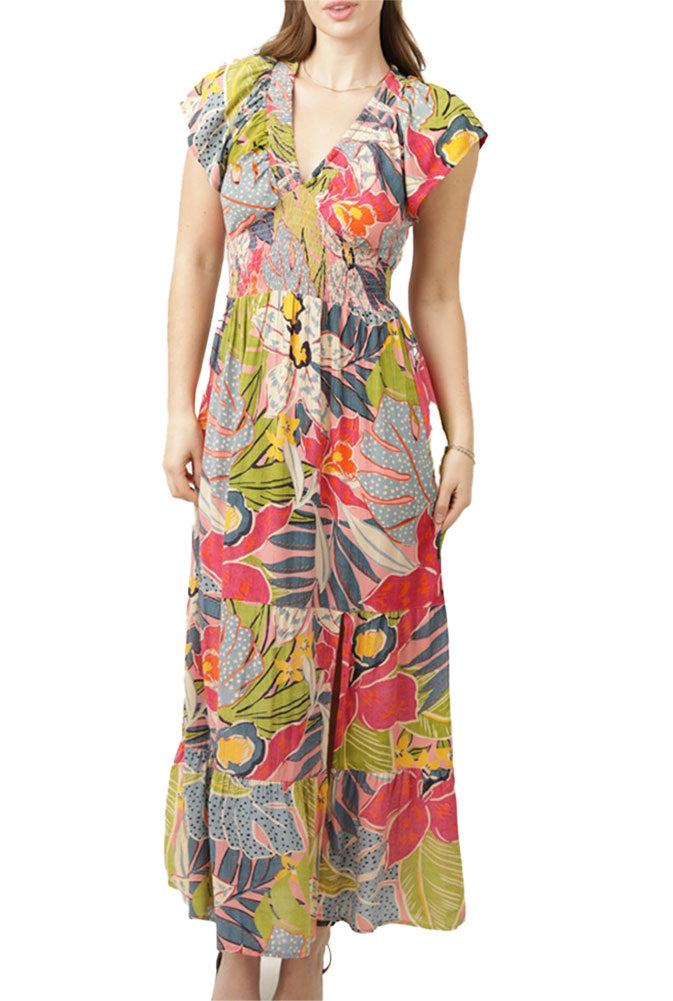 Angie Clothing Smocked Waist Short Sleeve Maxi Dress