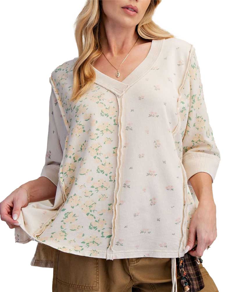 Easel Print Mix Washed Terry Boxy Top