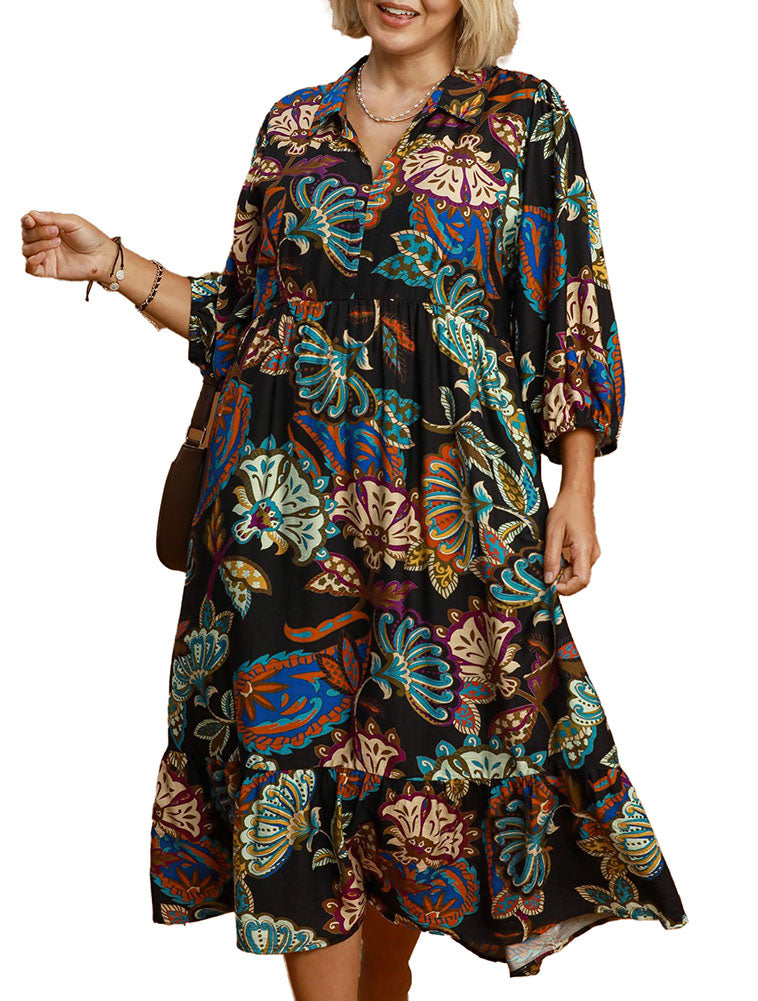 Umgee USA Boho Paisley Tiered Midi Dress