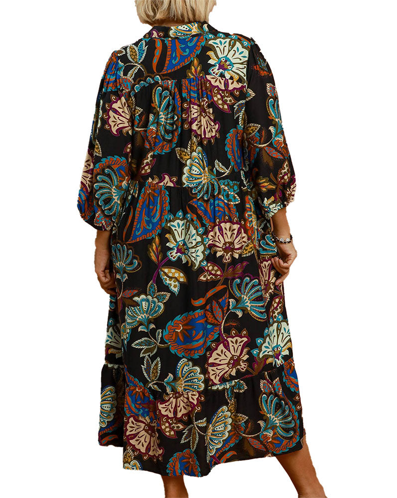 Umgee USA Boho Paisley Tiered Midi Dress